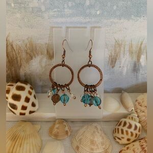 Handmade Copper and Blue Dangle Earrings